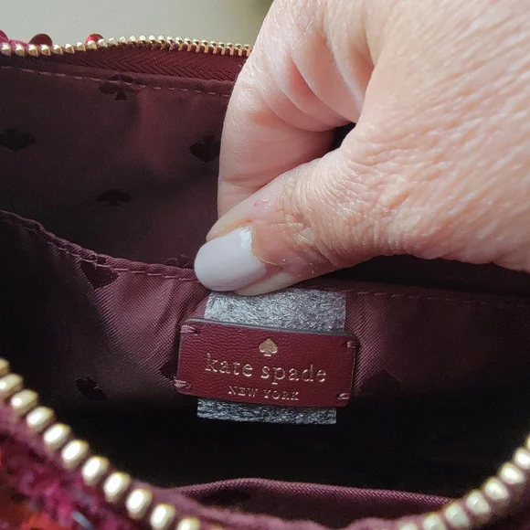 Kate Spade Kiki Deep Berry Burgandy Sequin Convertible Shoulder Bag Purse - Picture 13 of 15